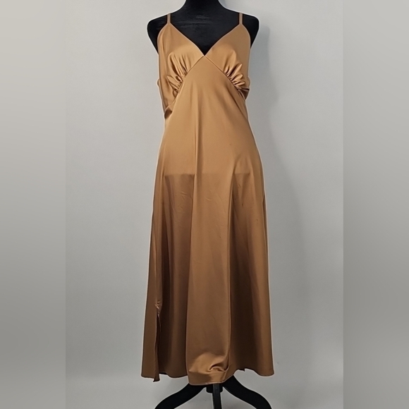 Soma Other - Soma Bronze Slip Dress w Vneck Spaghetti Straps Empire Waist Side Slits Sz:XL